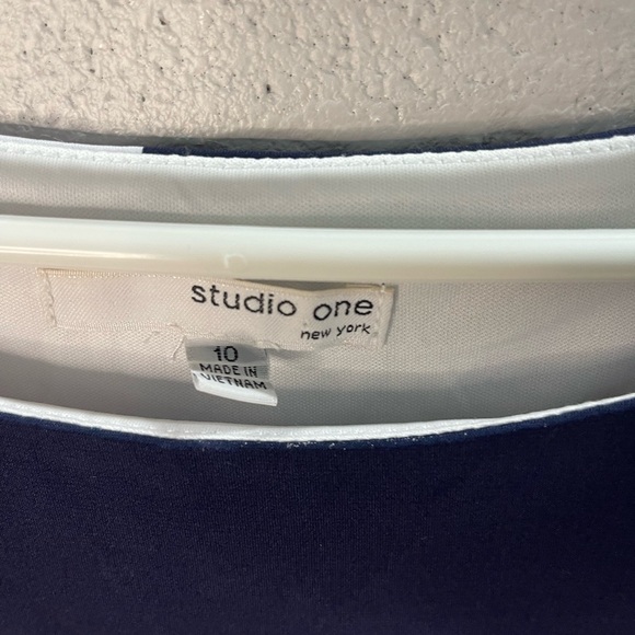 Studio One Geometric Colorblock Midi Dress - Black, White, Orange, Tan - Picture 3 of 3